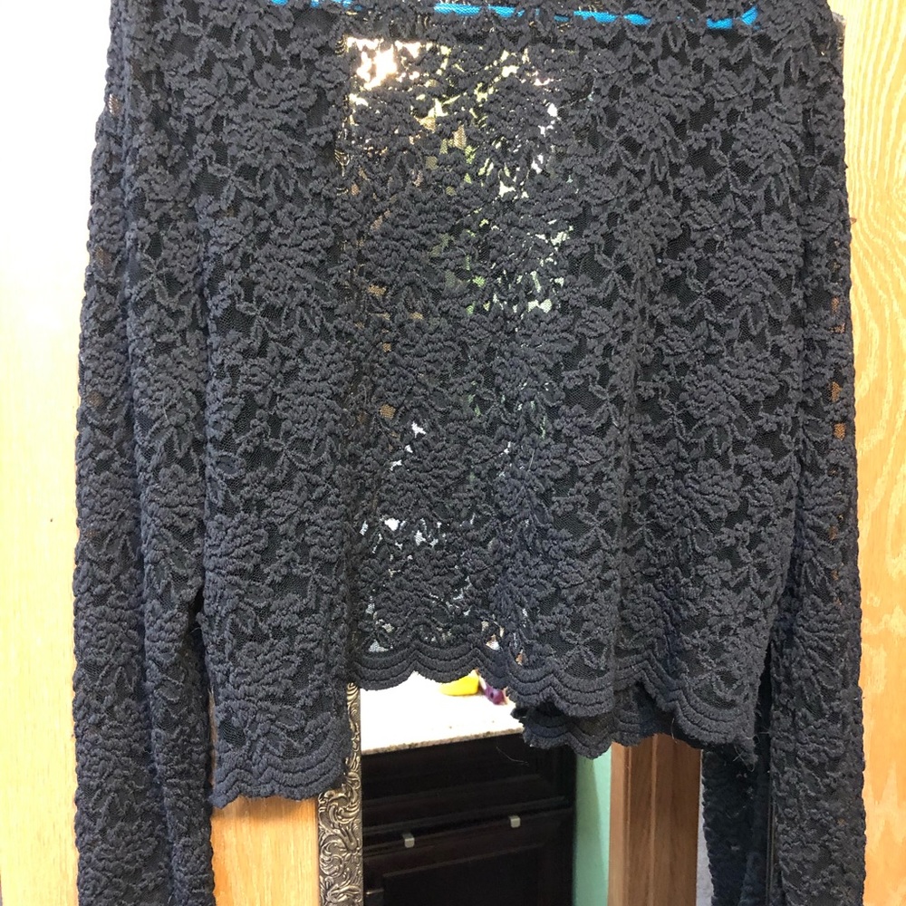 Black Knit Cardigan with Floral Design